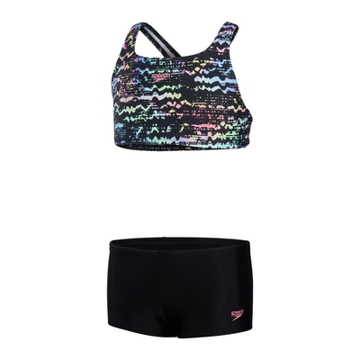Speedo allover 2 piece boyleg short, Black, medium