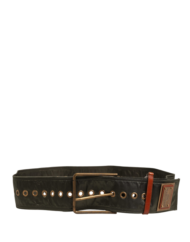 Men black wide leather dg metal buckle belt-null