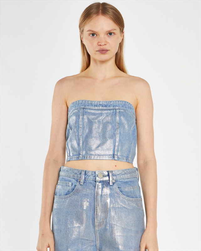 Product image: Glamorous blue silver foil crop top ck7650-null