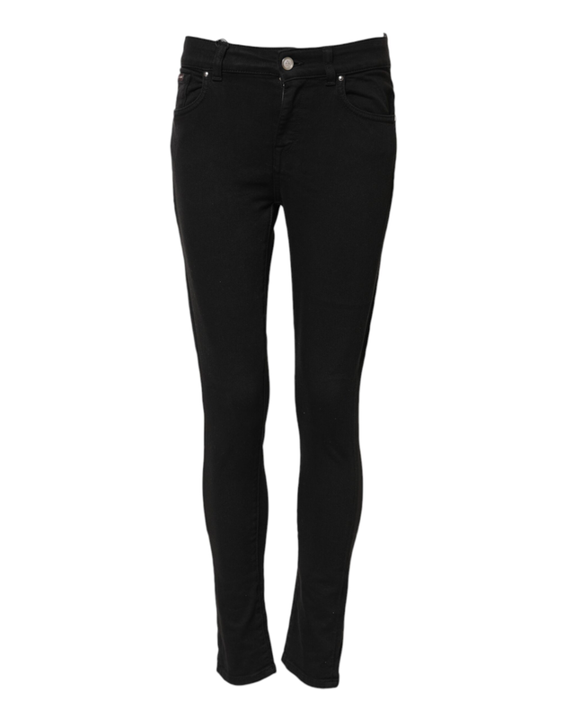 Black cotton skinny mid waist denim jeans-null