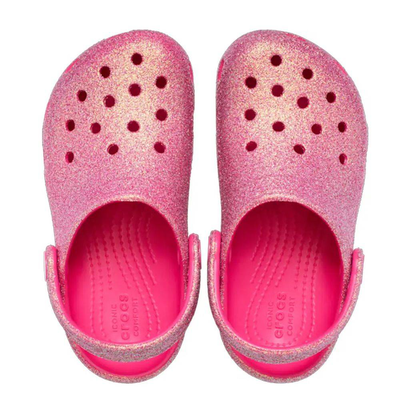 Classic iridescent glitter toddler clog, Dragon Fruit, medium