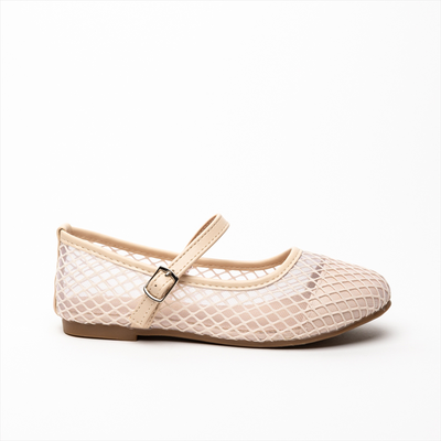 Miss belgini fish net mesh girls ballerinas, Beige, medium