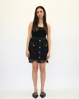 Lace mini skirt with gold buttoms 8289, Black, medium