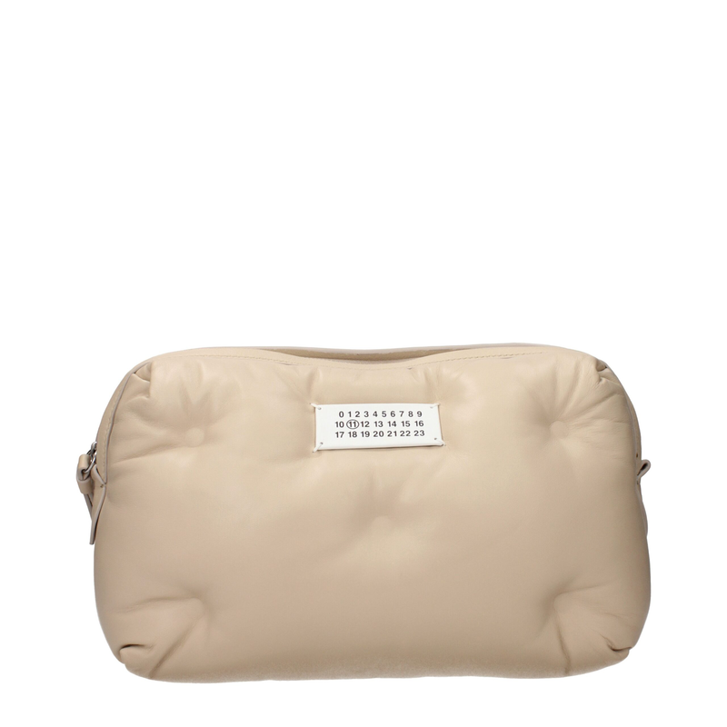 Beige leather clutch bag-null