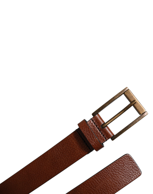 Brown calf leather classic metal buckle belt-null
