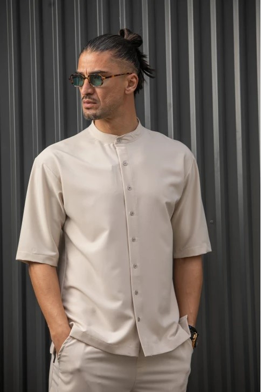 Henry s/s easywear stand up collar shirt-null