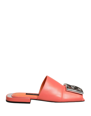 Orange dg logo leather flats sandals shoes, Orange, medium
