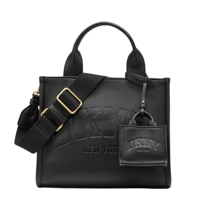 Dkny hadlee pu small logo tote, Black / Gold, medium