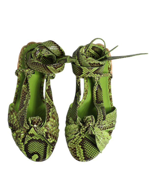 Green animal print ankle wrap sandals shoes-null