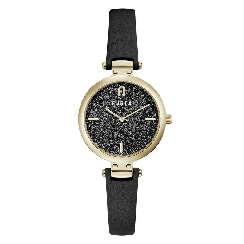 Black leather dress watch-null