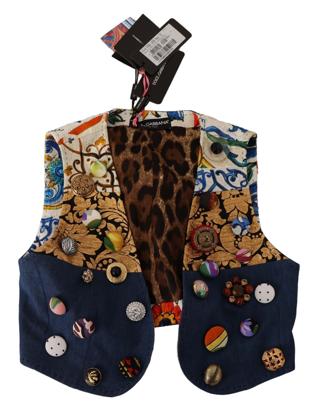 Multicolor embellished waist coat cotton top-null