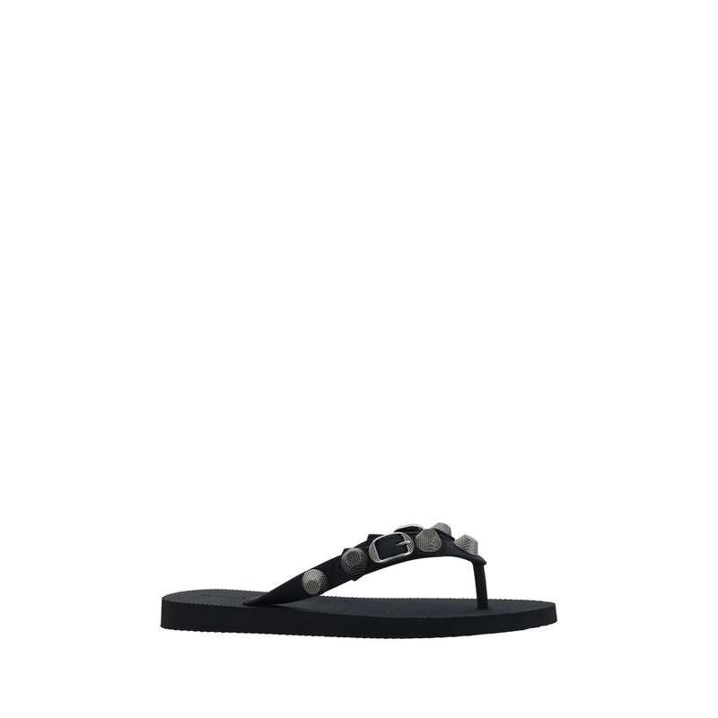 Black polyurethane flat sandals-null