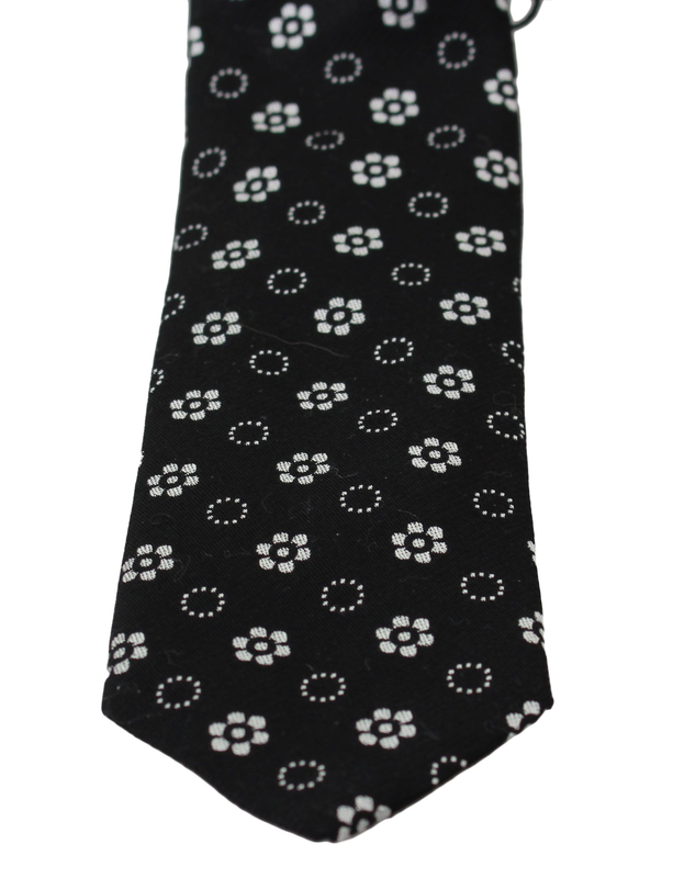 Black 100% silk floral print print classic tie-null