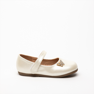 Miss belgini girls ballerinas with glam butterfly detail, White, medium
