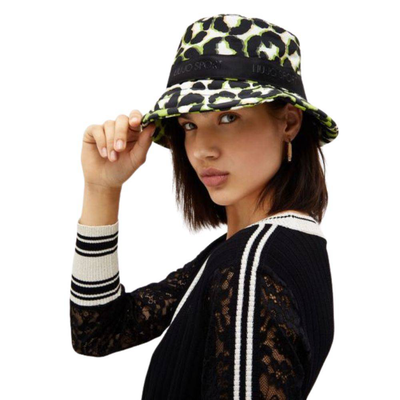 Liu Jo eco-friendly animal print bucket hat, Black / Electric Green, medium