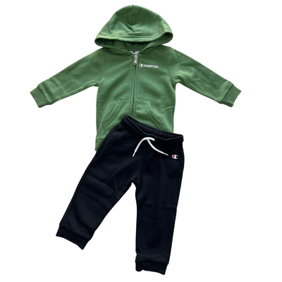 Champion infant boys hooded full zip suit tracksuit set green 307265-gs149, Green, medium