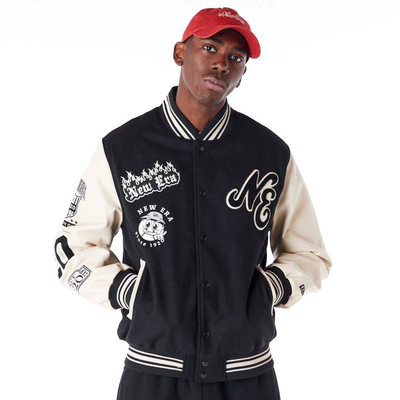 Patch varsity jacket, Black, medium