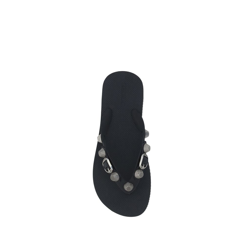 Black polyurethane flat sandals-null