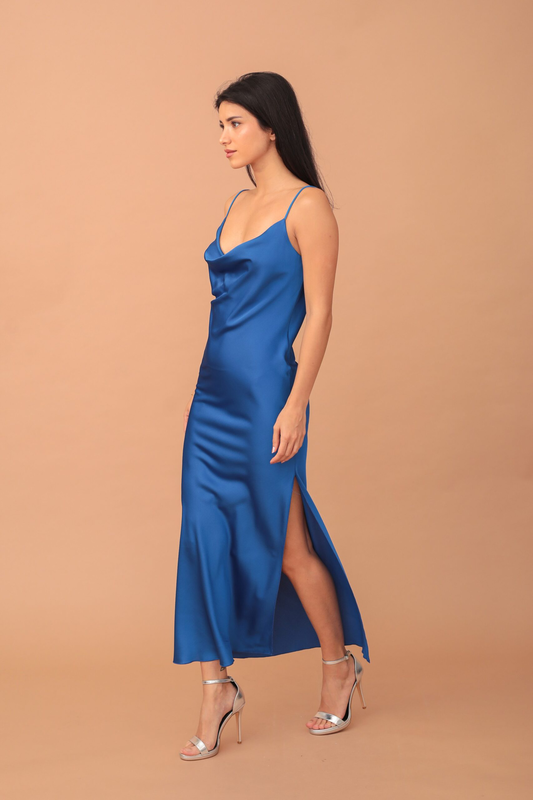 Calamity satin maxi draped dress - electric blue-null