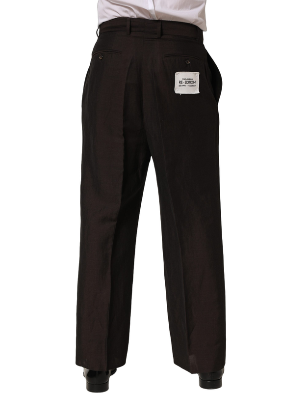 Brown linen straight men dress trouser pants-null