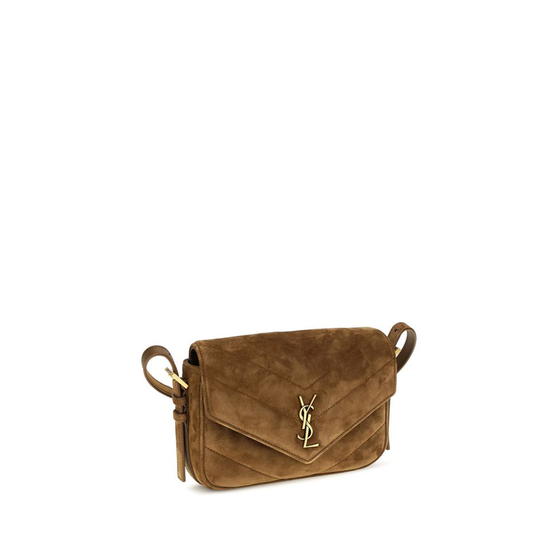 Brown suede leather shoulder bag-null