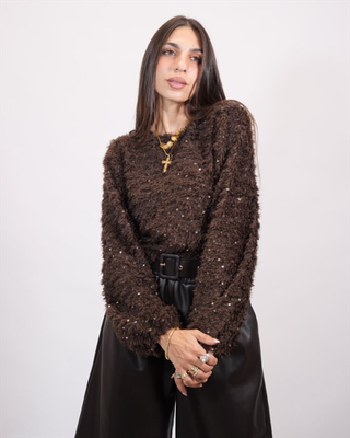 Mohair knit glitter 7895, Brown, medium