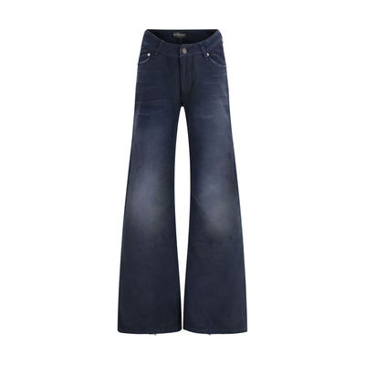 Blue cotton flared jeans, Blue, medium