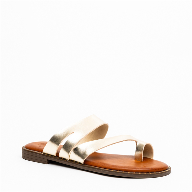 Product image: Athenais asymmetrical strap toe flat slider sandals with decorative sole-null