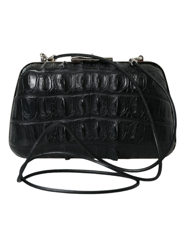 Black exotic skin leather shoulder crossbody box clutch bag-null