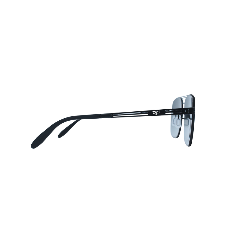 OJO sunglasses stainless steel square black frame and temples screw less gradient grey lenses image number null