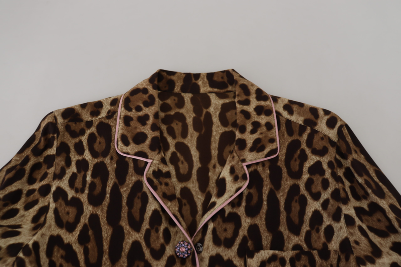 Brown leopard print long sleeves blouse top-null