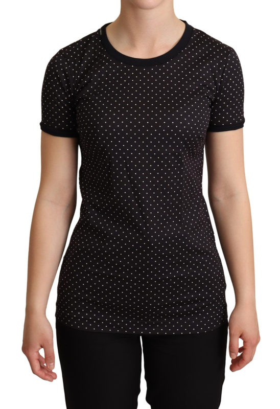 Black dotted crewneck  cotton t-shirt-null