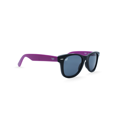 Ojo junior sunglasses wayfarers matte black frame and pink shine temples with grey lenses rx