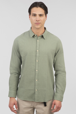 Rebase cotton lino textured shirt, Green, medium