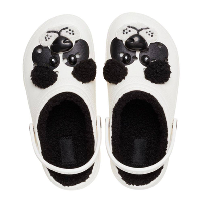 Crocs classic lined iam panda bear toddler clogs, Chalk / Black, medium