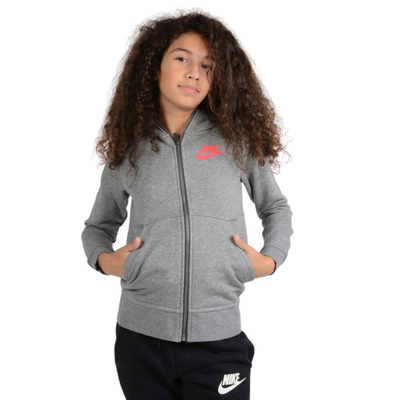 Girls sportswear modern hoodie fz, Carbon Heather, medium