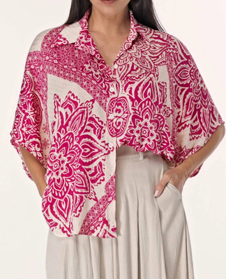Anon 3/4 sleeve shirt a115st117 oversized, Fuchsia, medium