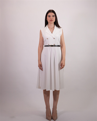 Sleevless dress with buttons and belt a3065, White, medium