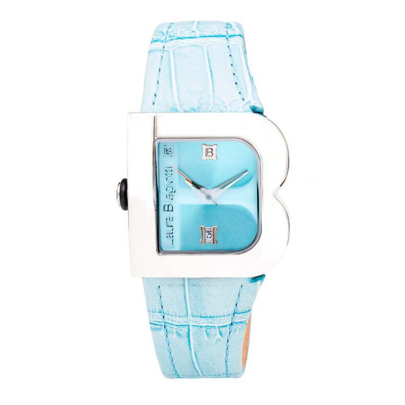 Blue leather dress watch-null
