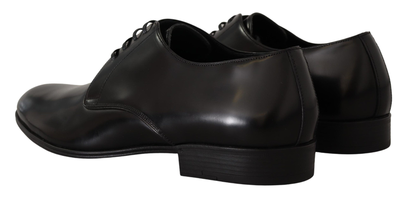 Black leather lace up formal derby shoes-null
