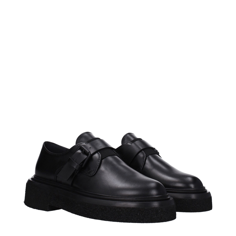 Black leather oxfords and derbies-null