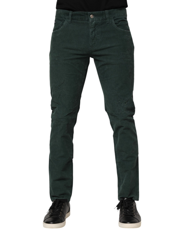 Green cotton corduroy skinny pants-null