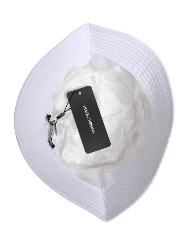 White cotton wide brim bucket hat-null