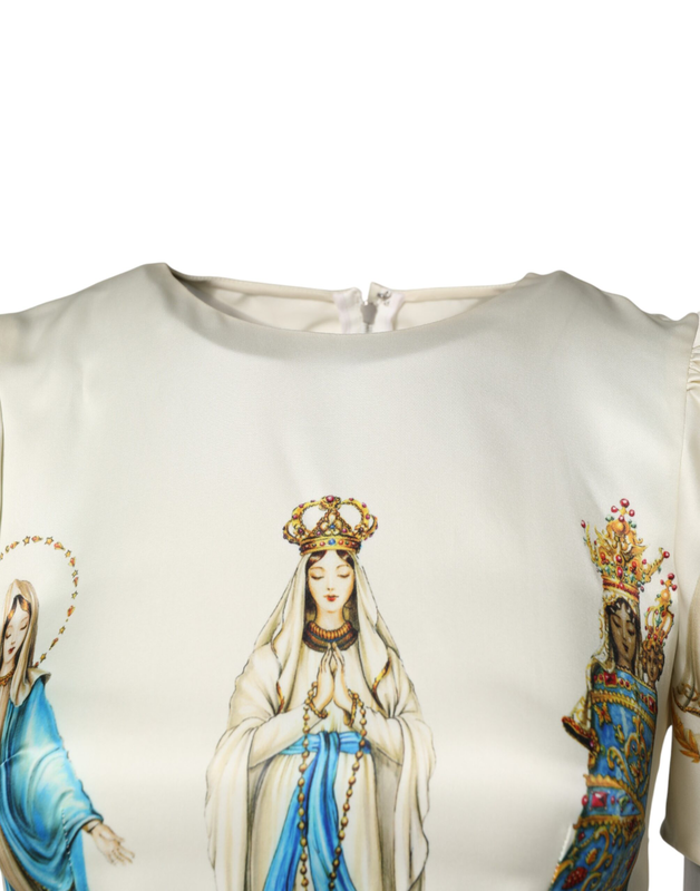 Beige madonne print silk short sleeve dress-null