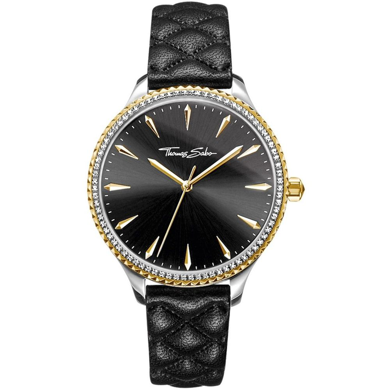 Black leather dress watch-null