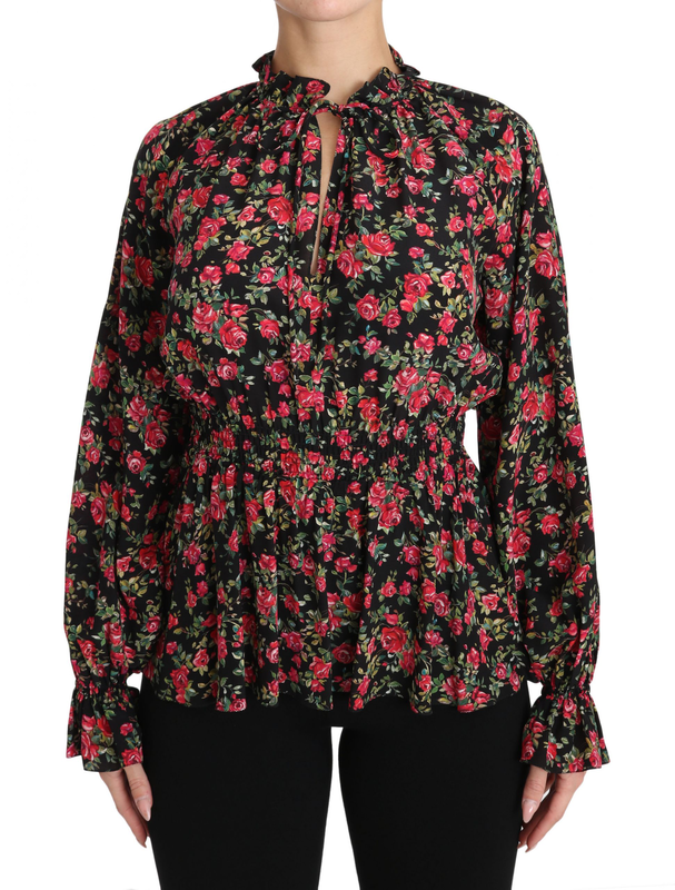 Black rose print floral shirt top blouse-null