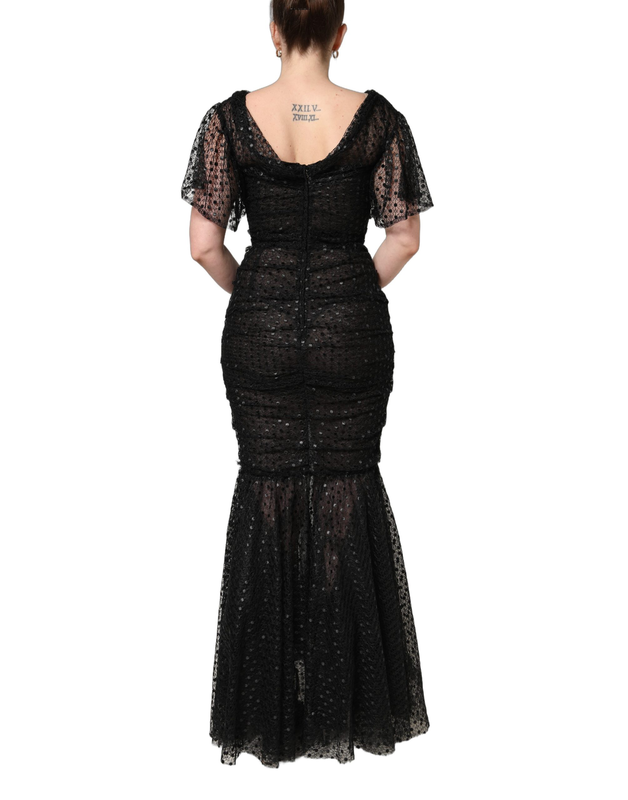 Black sequinned mermaid evening gown dress-null