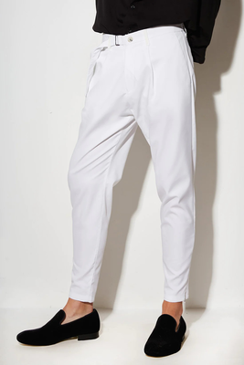 Stefan metal buckle belted trousers