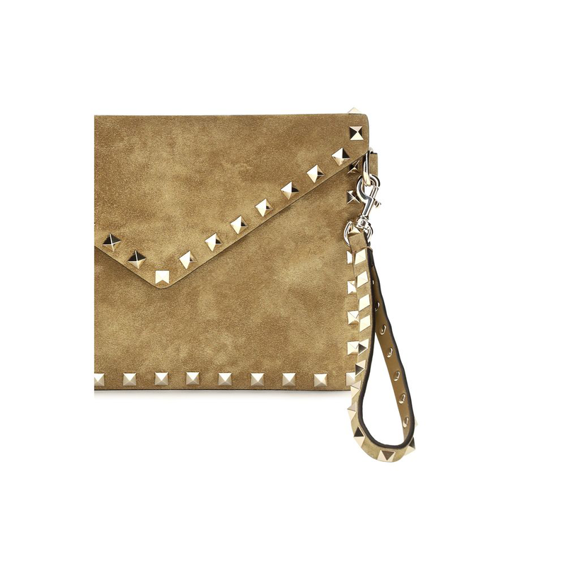 Beige suede leather clutch bag-null