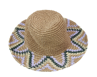 Soft straw hat with lilac beige green details, Natural, medium